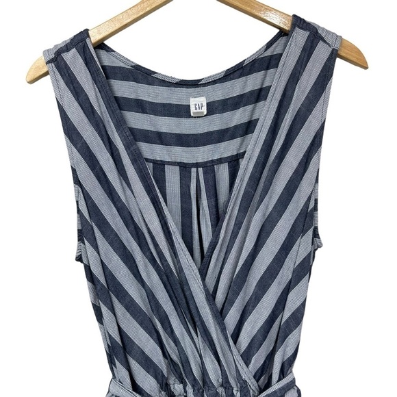 GAP Navy Sleeveless Striped Wide Leg Wrap Jumpsuit, XL - Picture 4 of 8